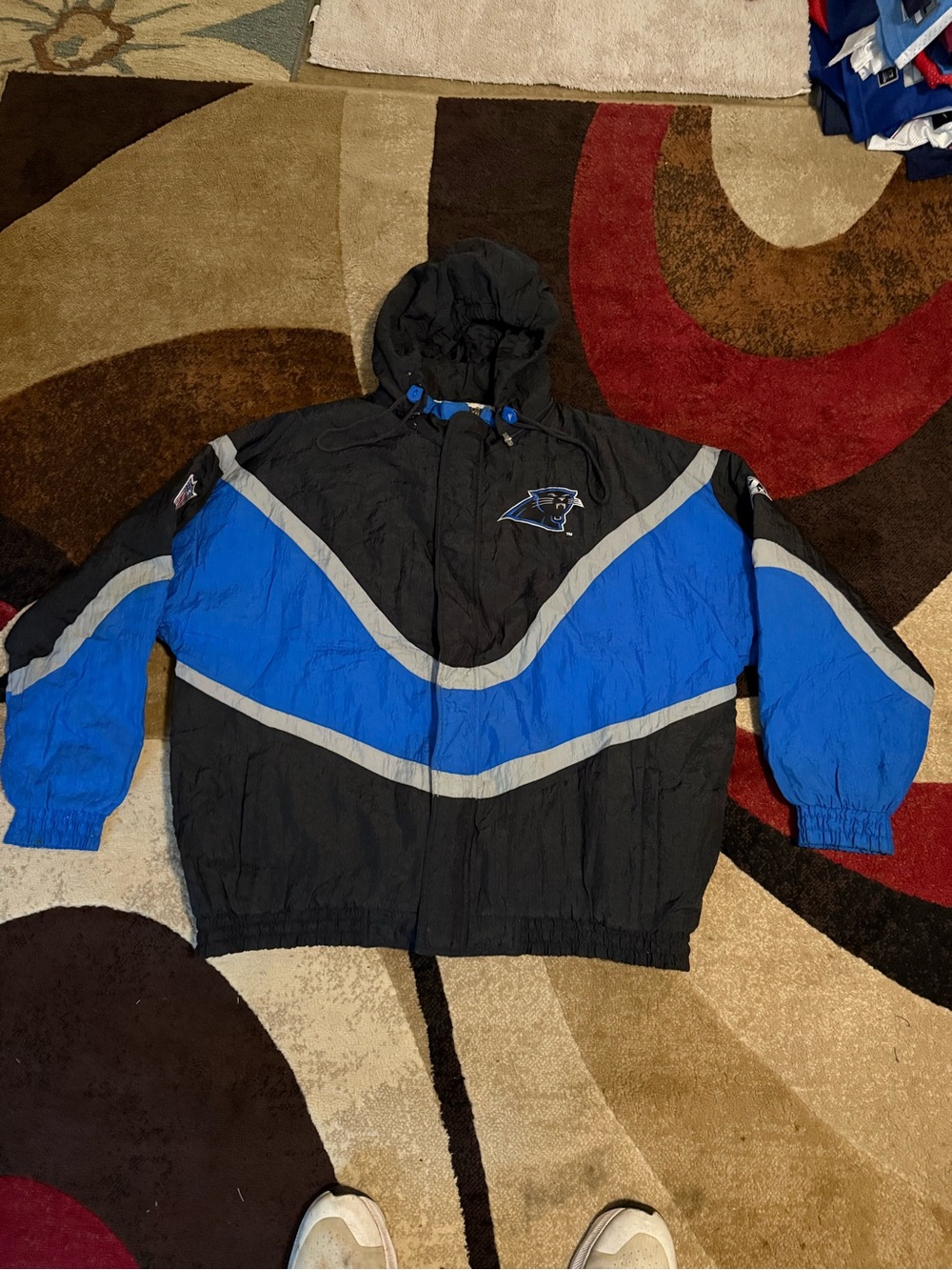 Carolina Panthers Black & Blue Hooded Windbreaker Jacket